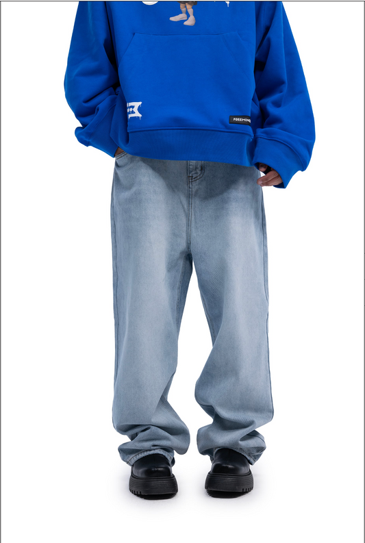 FREEMINDS FADED EFFECT STRAIGHT LEG JEANS